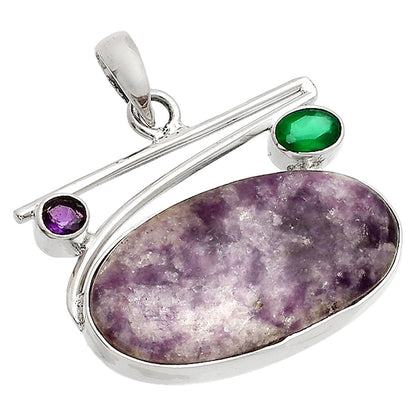 Purple Lepidolite, Green Onyx & Amethyst Pendant P-1286 SDP148422