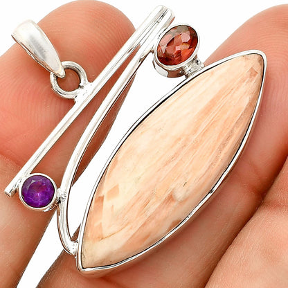 Orange Scolecite, Garnet & Amethyst Pendant P-1286 SDP148429