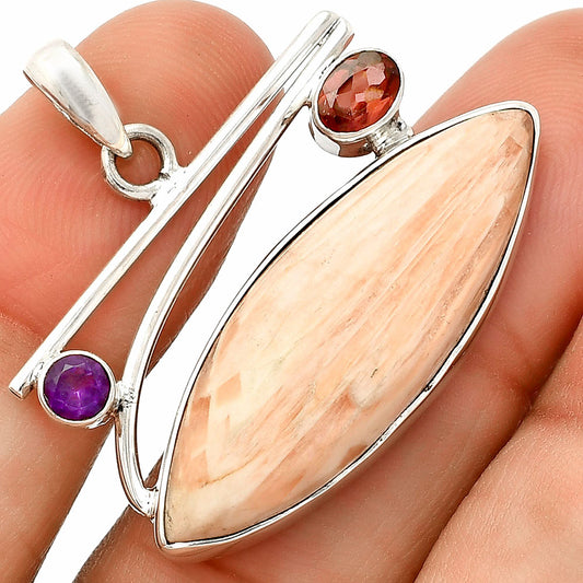 Orange Scolecite, Garnet & Amethyst Pendant P-1286 SDP148429
