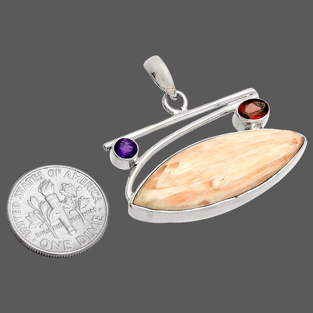 Orange Scolecite, Garnet & Amethyst Pendant P-1286 SDP148429
