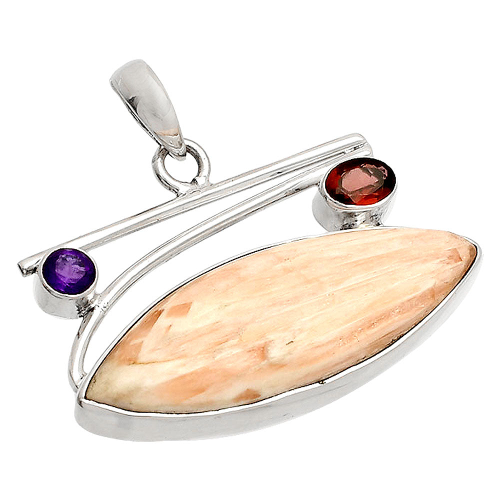 Orange Scolecite, Garnet & Amethyst Pendant P-1286 SDP148429