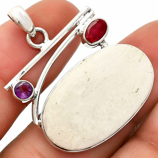 White Scolecite, Garnet & Amethyst Pendant P-1286 SDP148432