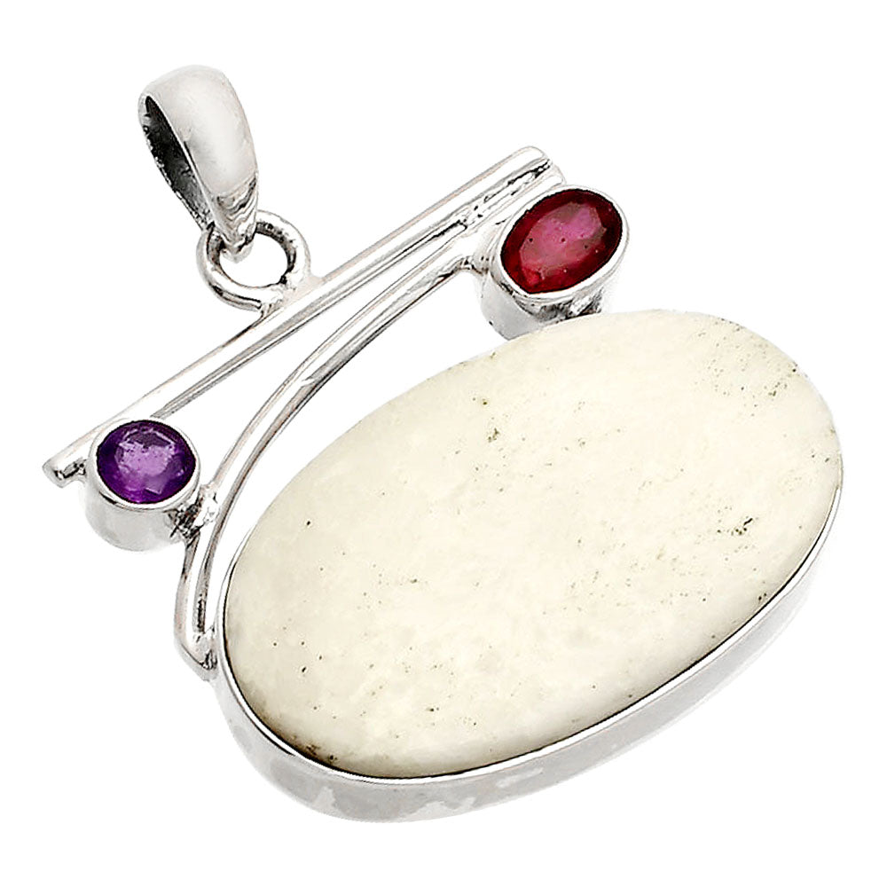 White Scolecite, Garnet & Amethyst Pendant P-1286 SDP148432