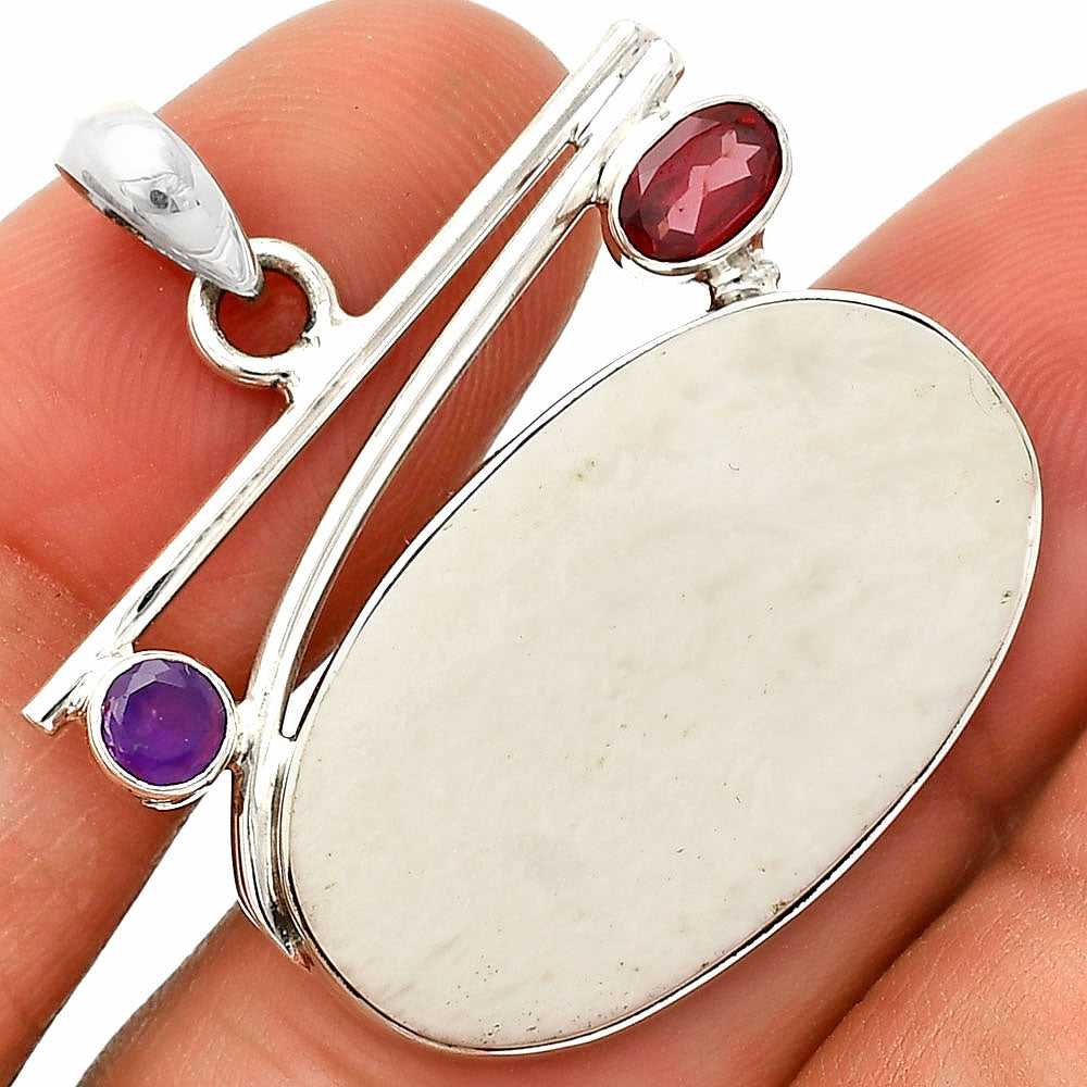 White Scolecite, Garnet & Amethyst Pendant P-1286 SDP148435