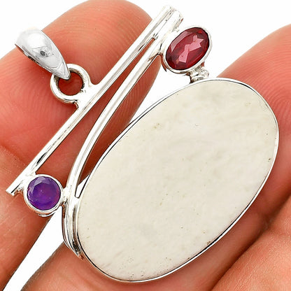 White Scolecite, Garnet & Amethyst Pendant P-1286 SDP148435