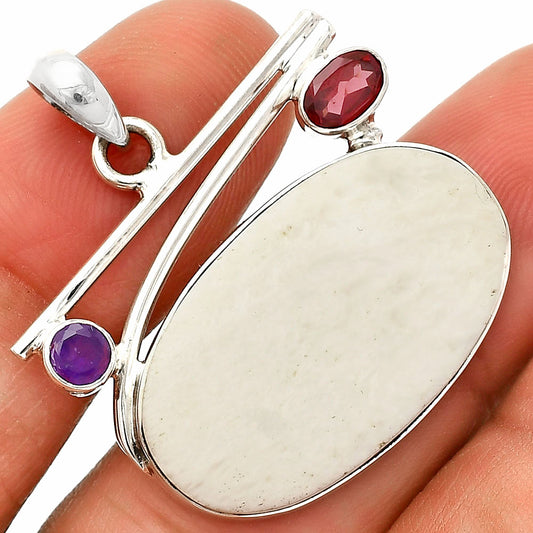 White Scolecite, Garnet & Amethyst Pendant P-1286 SDP148435