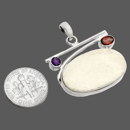 White Scolecite, Garnet & Amethyst Pendant P-1286 SDP148435