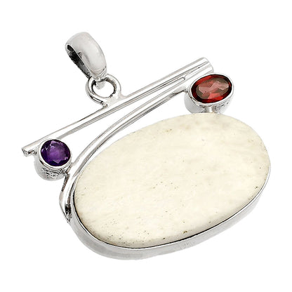 White Scolecite, Garnet & Amethyst Pendant P-1286 SDP148435