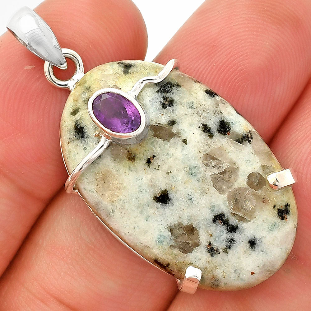 Natural Sesame Jasper & Amethyst Pendant P-1386 SDP148443