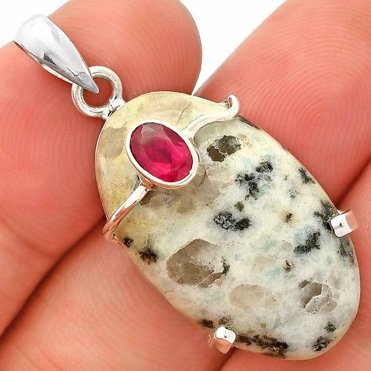Natural Sesame Jasper & Ruby Pendant P-1386 SDP148464