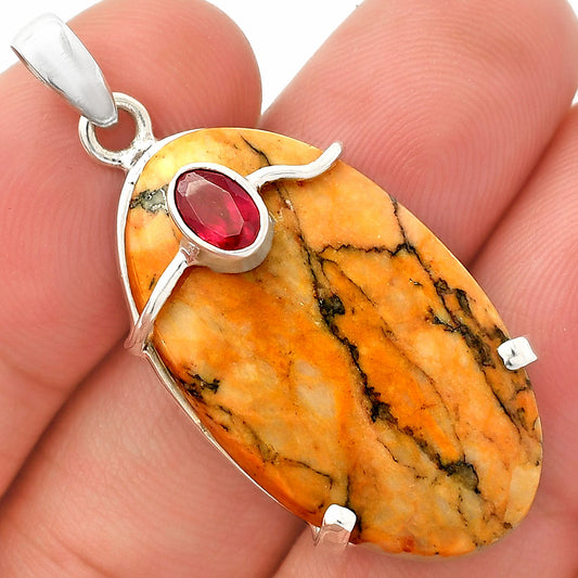 Natural Honey Dendritic Opal & Garnet Pendant P-1386 SDP148484