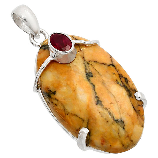 Natural Honey Dendritic Opal & Garnet Pendant P-1386 SDP148484