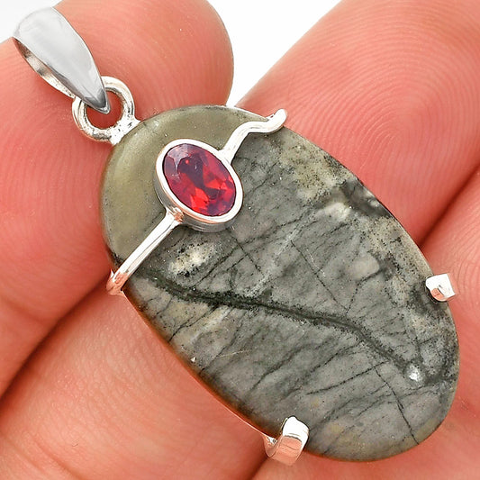 Natural Picasso Jasper & Garnet Pendant P-1386 SDP148485