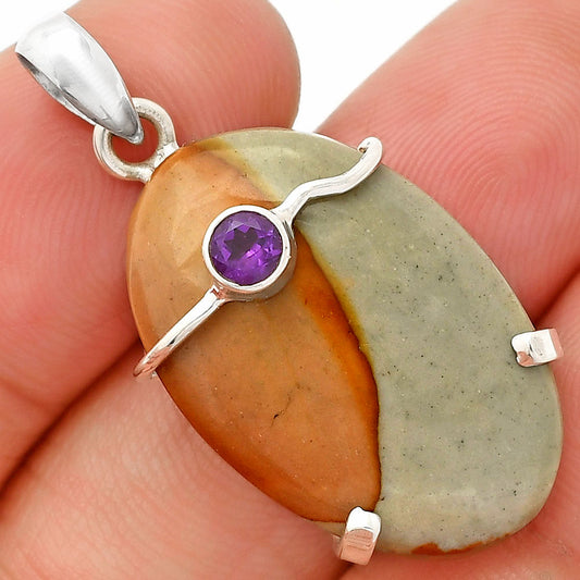 Natural Polygram Jasper & Amethyst Pendant P-1386 SDP148486