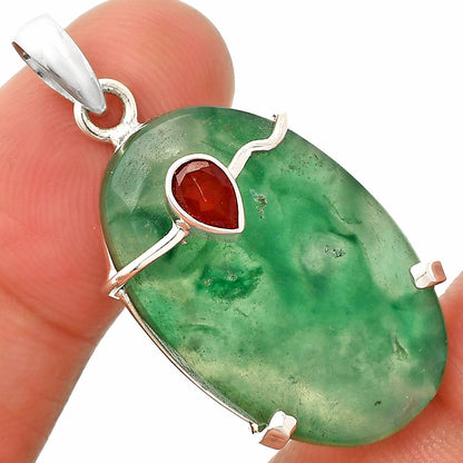 Natural Green Lace Agate & Garnet Pendant P-1386 SDP148491
