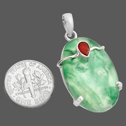 Natural Green Lace Agate & Garnet Pendant P-1386 SDP148491