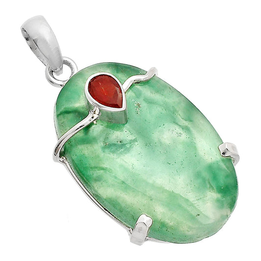 Natural Green Lace Agate & Garnet Pendant P-1386 SDP148491