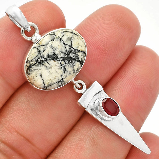Natural Pinolith Stone & Garnet Pendant P-1474 SDP148494
