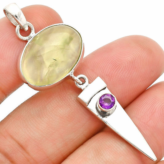 Natural Prehnite & Amethyst Pendant P-1474 SDP148498