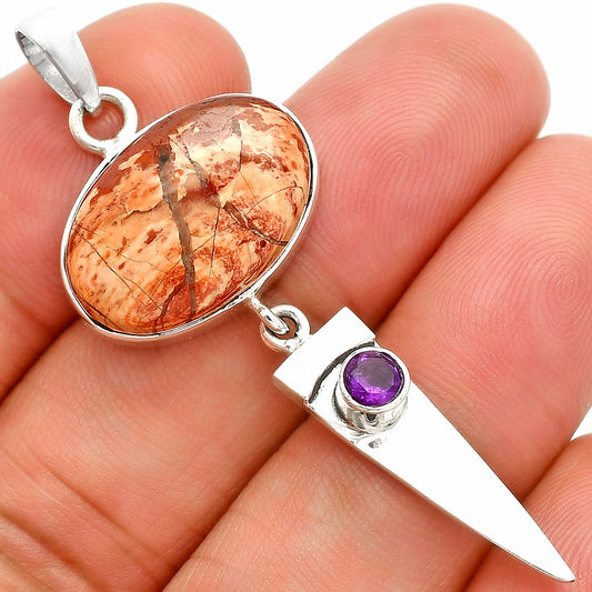 Natural Snake Skin Jasper & Amethyst Pendant P-1474 SDP148505