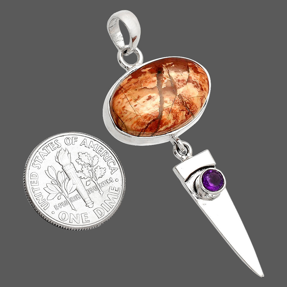 Natural Snake Skin Jasper & Amethyst Pendant P-1474 SDP148505