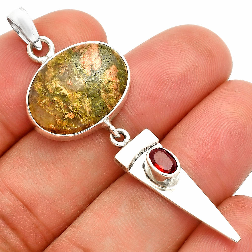 Natural Unakite & Garnet Pendant P-1474 SDP148512
