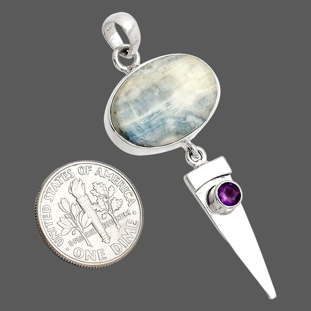 Natural Blue Scheelite & Amethyst Pendant P-1474 SDP148530