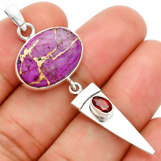 Copper Purple Turquoise & Garnet Pendant P-1474 SDP148541