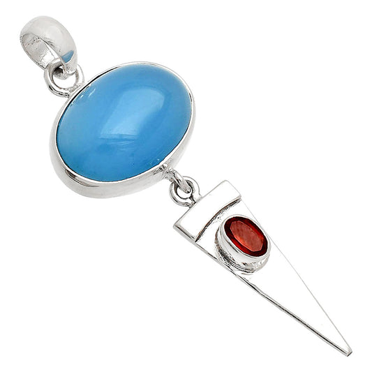 Natural Blue Chalcedony & Garnet Pendant P-1474 SDP148544