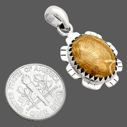 Natural Flower Fossil Coral Pendant P-1347 SDP148571