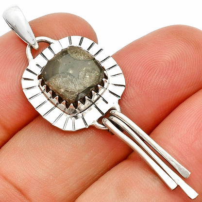 Natural Black Flower Fossil Coral Pendant P-1481 SDP148616