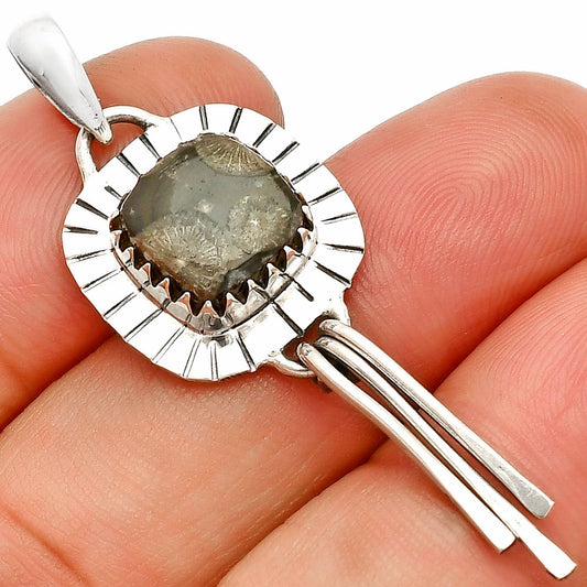 Natural Black Flower Fossil Coral Pendant P-1481 SDP148616
