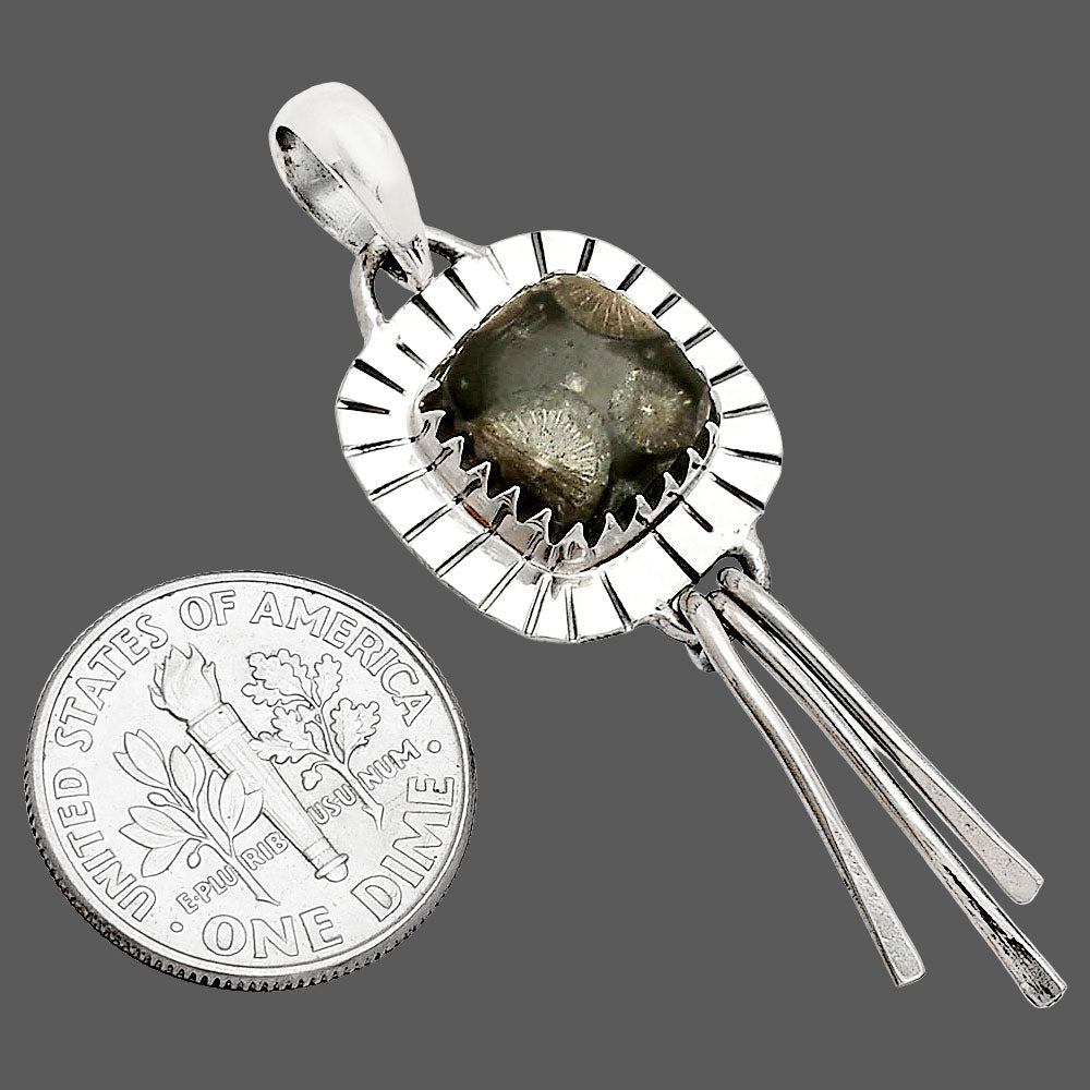 Natural Black Flower Fossil Coral Pendant P-1481 SDP148616