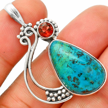 Natural Shattuckite - USA & Garnet Pendant P-1573 SDP148734