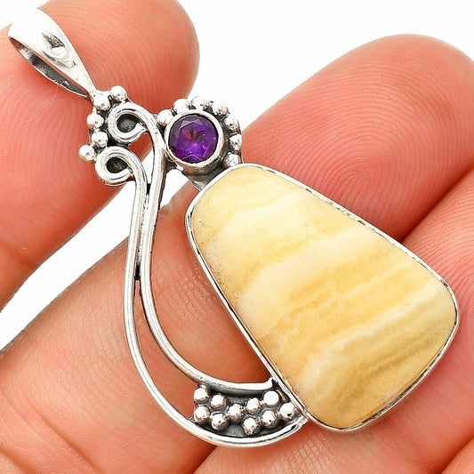 Natural Honey Aragonite & Amethyst Pendant P-1573 SDP148735