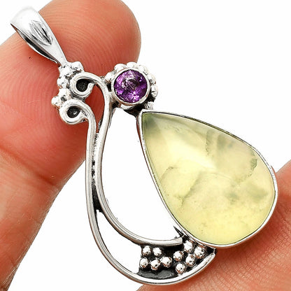 Natural Prehnite & Amethyst Pendant P-1573 SDP148741
