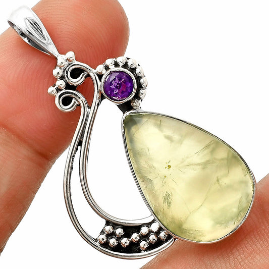 Natural Prehnite & Amethyst Pendant P-1573 SDP148746