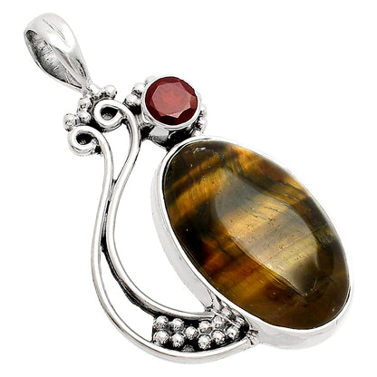 Natural Tiger Eye - Africa & Garnet Pendant P-1573 SDP148747