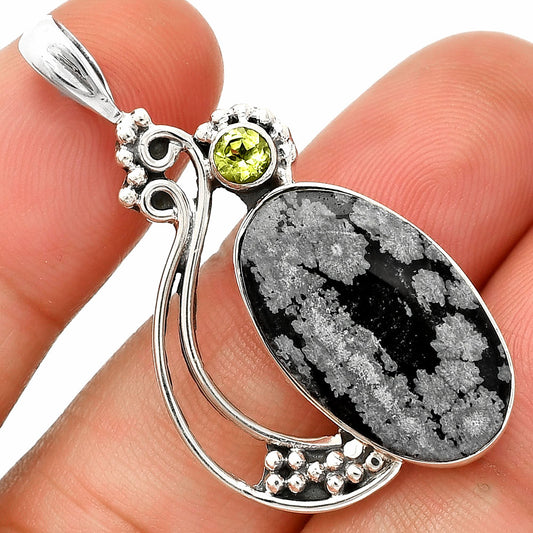 Snow Flake Obsidian & Peridot Pendant P-1573 SDP148749