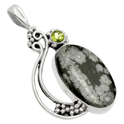 Snow Flake Obsidian & Peridot Pendant P-1573 SDP148749