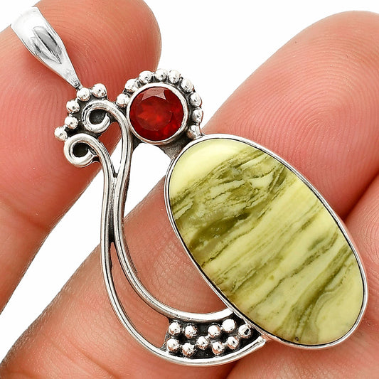 Natural Serpentine & Garnet Pendant P-1573 SDP148752