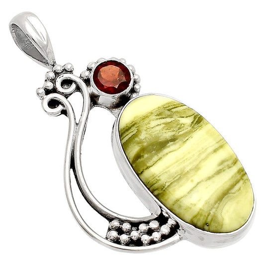 Natural Serpentine & Garnet Pendant P-1573 SDP148752