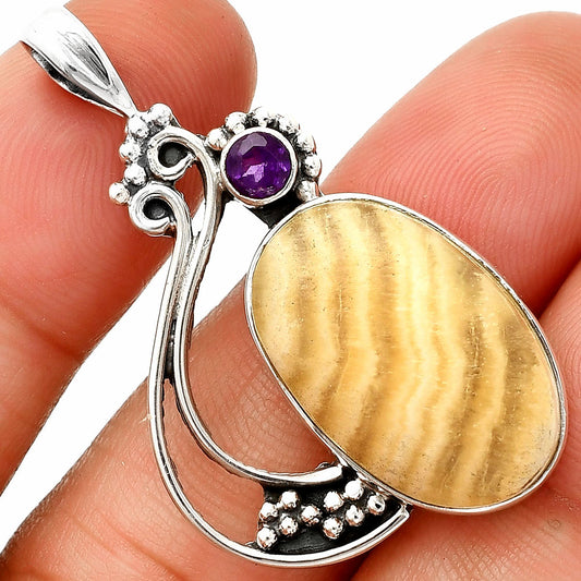 Natural Honey Aragonite & Amethyst Pendant P-1573 SDP148757