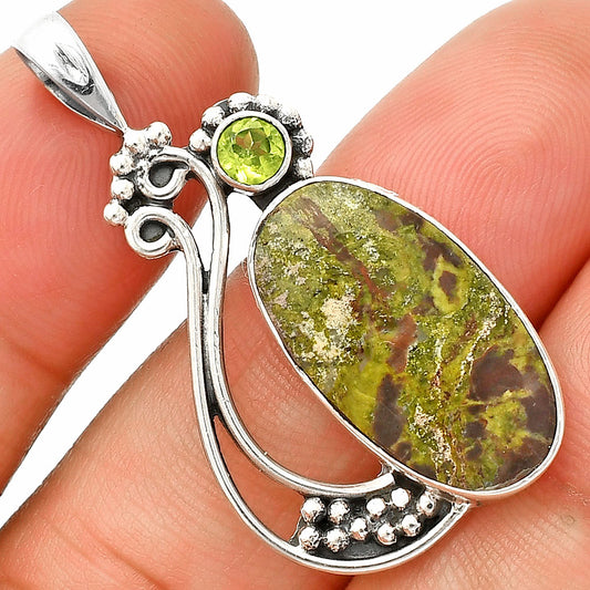 Natural Dragon Blood Stone & Peridot Pendant P-1573 SDP148765