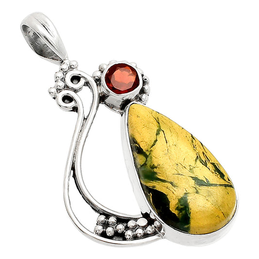 Cyber Web Chrysocolla Stone & Garnet Pendant P-1573 SDP148767