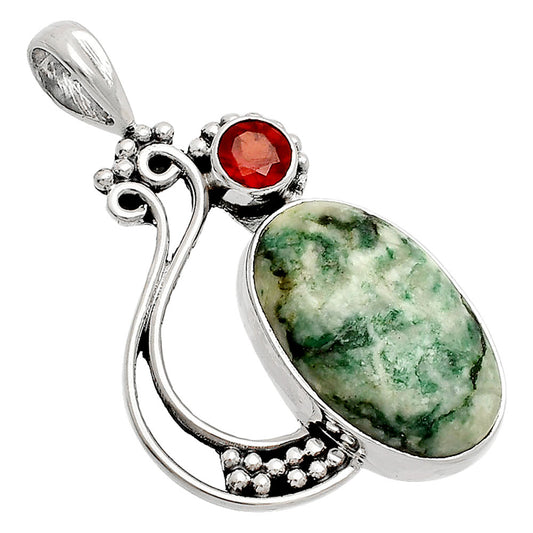 Tree Weed Moss Agate - India & Garnet Pendant P-1573 SDP148769