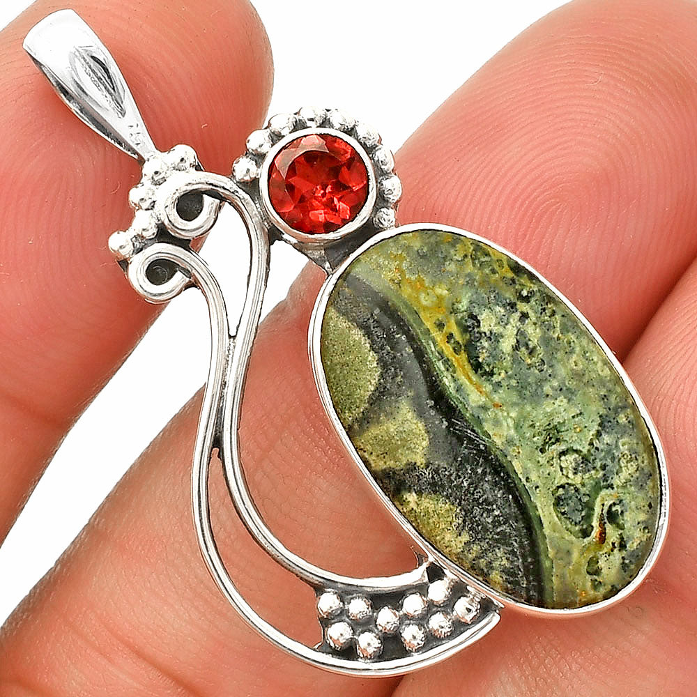 Natural Star Galaxy Jasper & Garnet Pendant P-1573 SDP148776