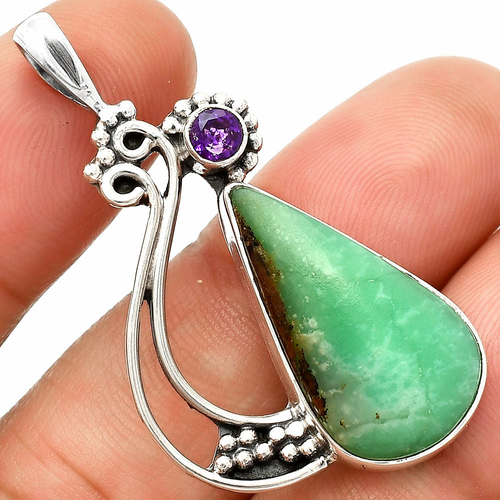 Boulder Chrysoprase & Amethyst Pendant P-1573 SDP148779