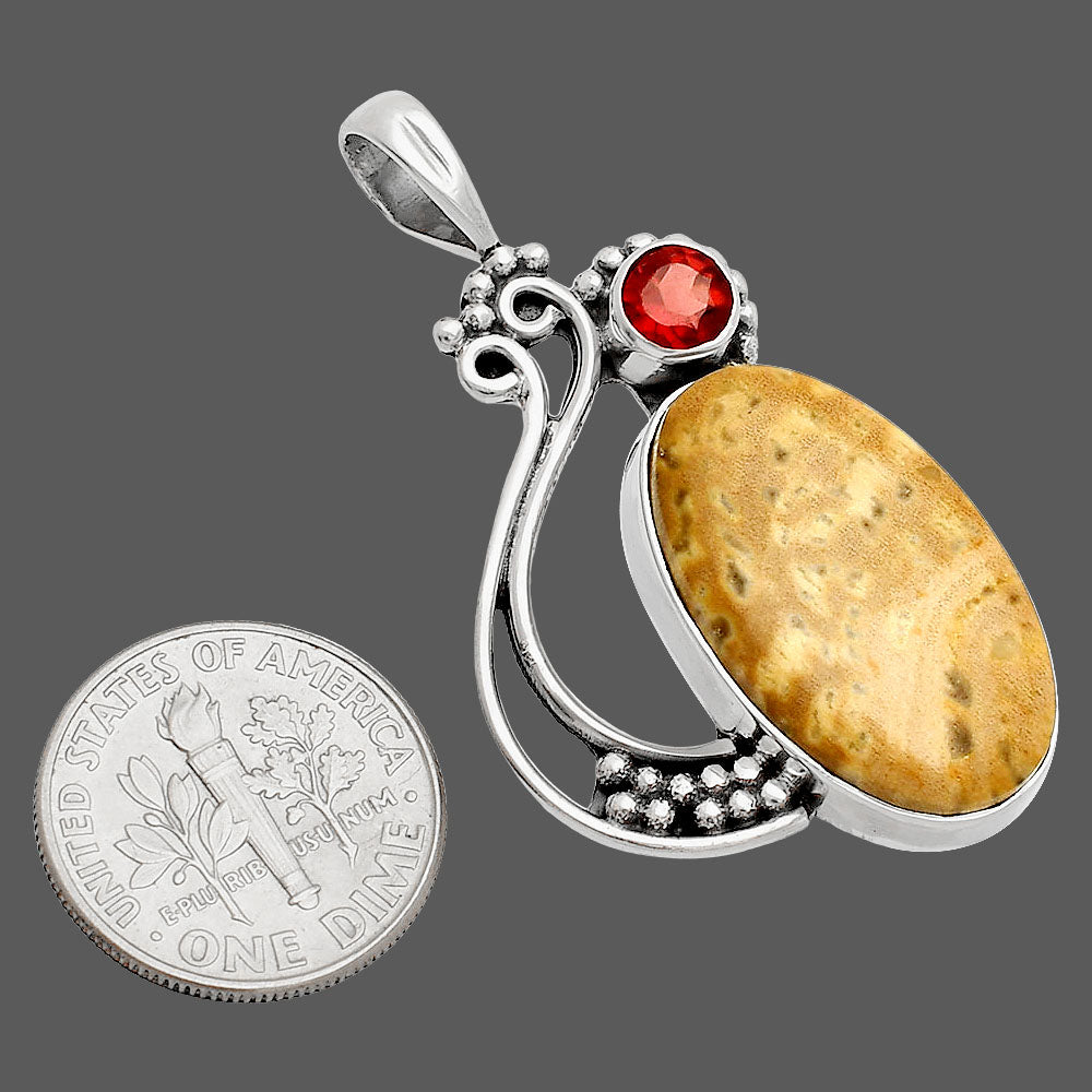 Palm Root Fossil Agate & Garnet Pendant P-1573 SDP148780