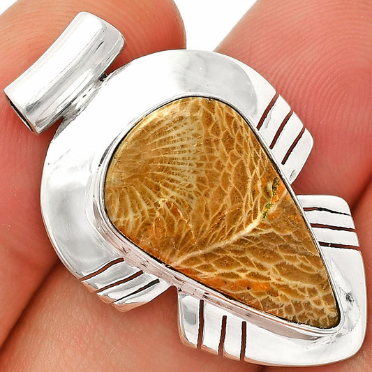Natural Flower Fossil Coral Pendant P-1598 SDP148787
